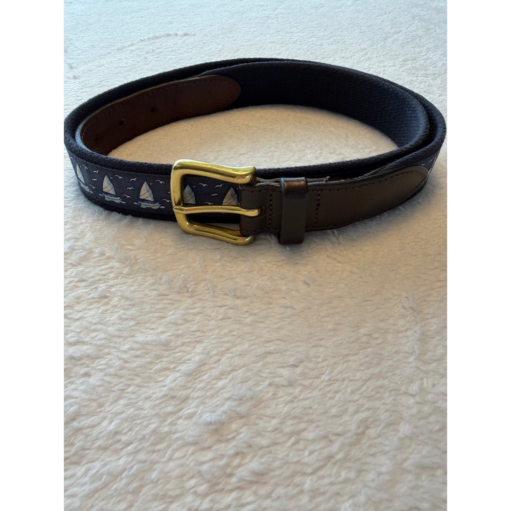 Vineyard Vines Mens Navy Sailboat Canvas Leather Club Belt Size 40 Made in USA